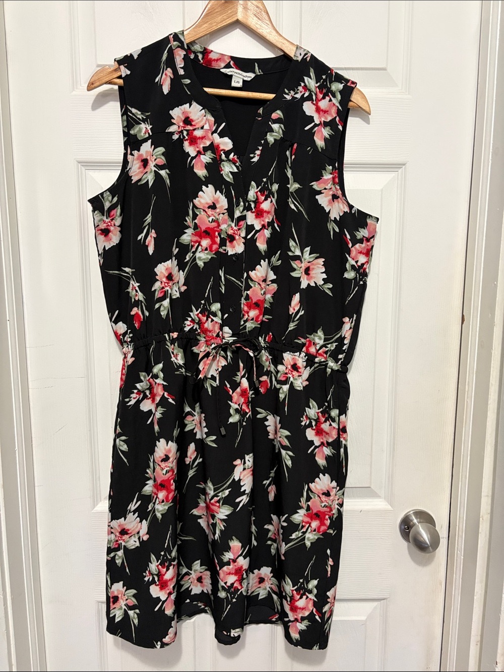 Catherine Malandrino Black Floral Drawstring Dress